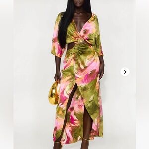 Fashion Nova Short Sleeve Satin Maxi Dress